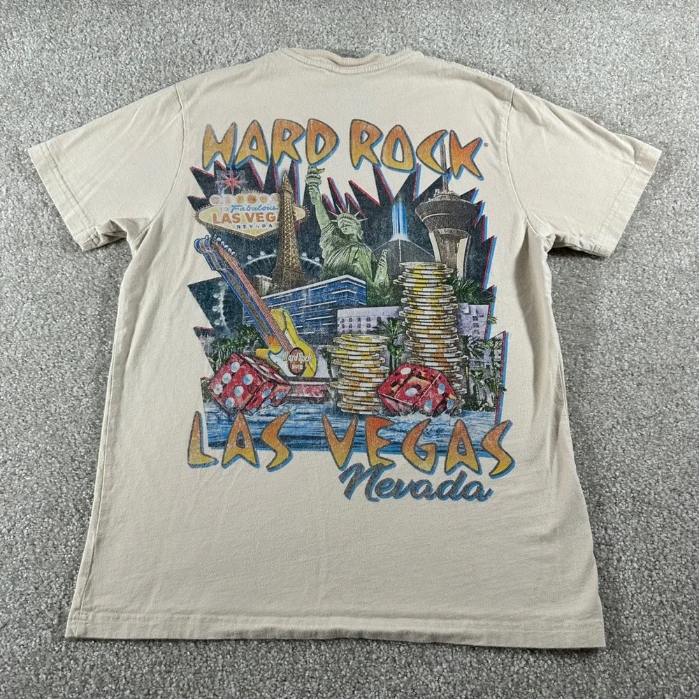 Hard Rock Cafe x PacSun Las Vegas Graphic T-Shirt Tan Mens Medium 100% Cotton - Picture 5 of 6